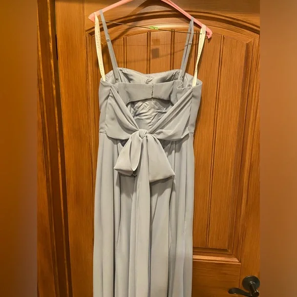 Azazie ‘Cosette’ Bridesmaids Dress Dusty Blue Chiffon - Picture 4 of 10